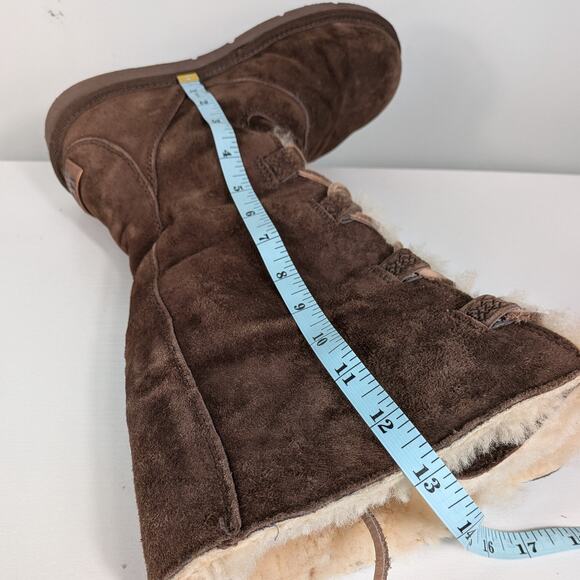 Ugg Tall Lace Up Boots 8 Brown Suede Whitley  Boho Shearling Fur Knee Sheep Ski - Picture 8 of 13